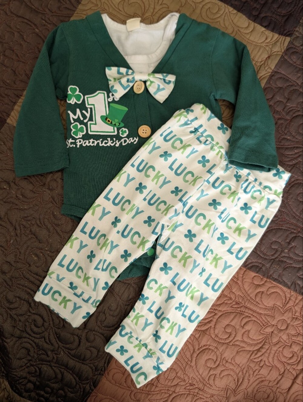 Green 'My 1st St. Patrick's Day' 3 Piece Outfit Size 70 (6 Month)